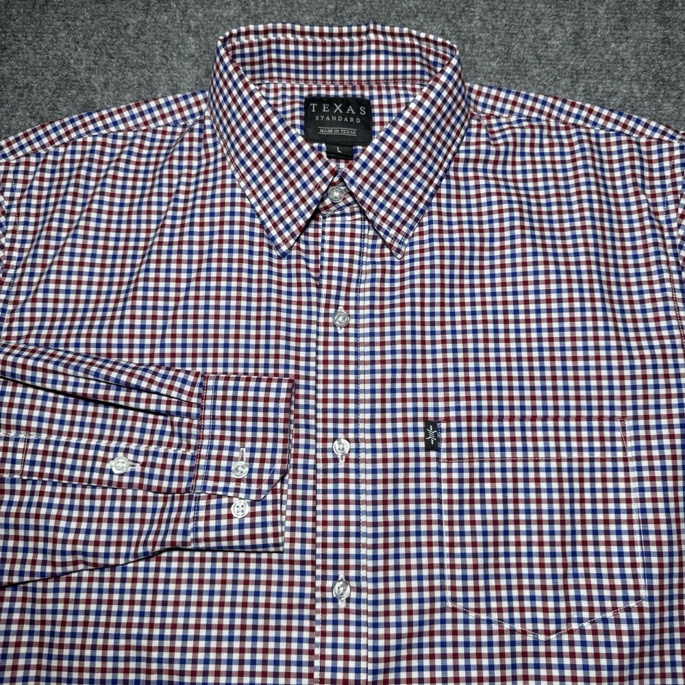 Texas Standard Button Down Shirt Men Large Red Blue White Plaid Long Sleeve USA